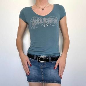 Y2k guess blue graphic tee